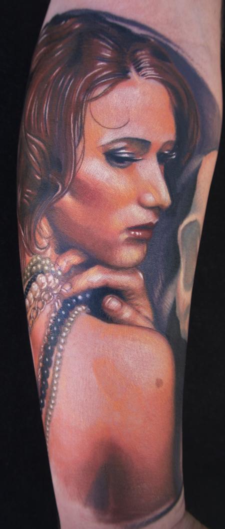 Brent Olson - realistic color portrait of a girl tattoo. Brent Olson Art Junkies Tattoos
